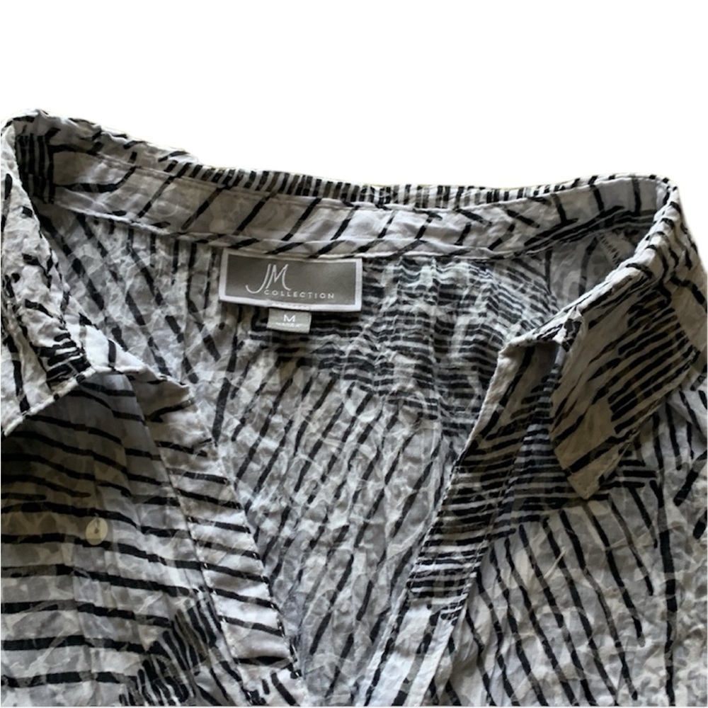 JM Collection Ruched Button Down Striped Shirt - Picture 4 of 7